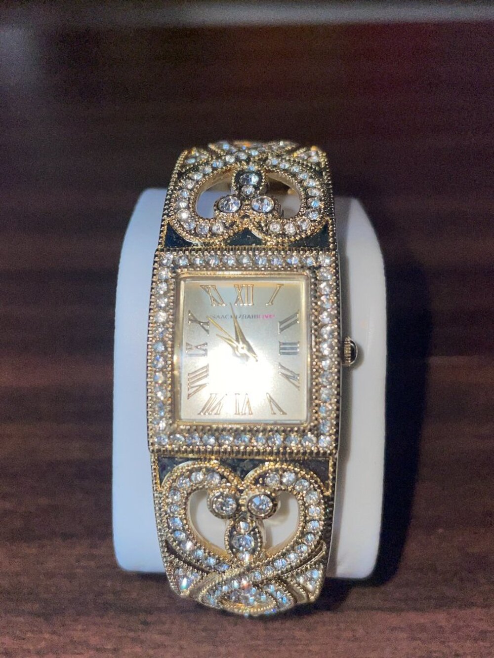 Isaac Mizrahi Live Gold-Tone Crystal Bangle Watch